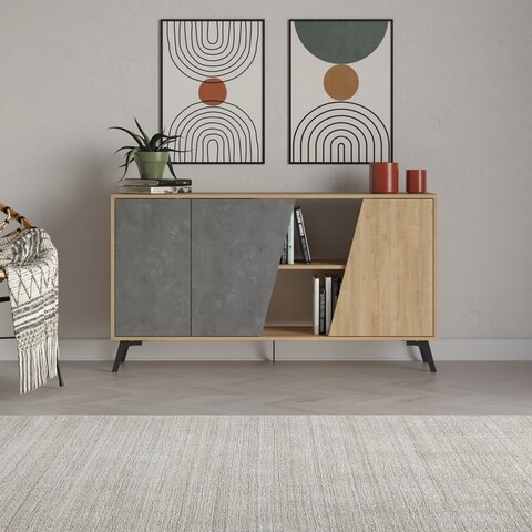 Consola, Decortie, Fione 150, 150 x 82 x 35.6 cm, pal melaminat, stejar/gri Comode