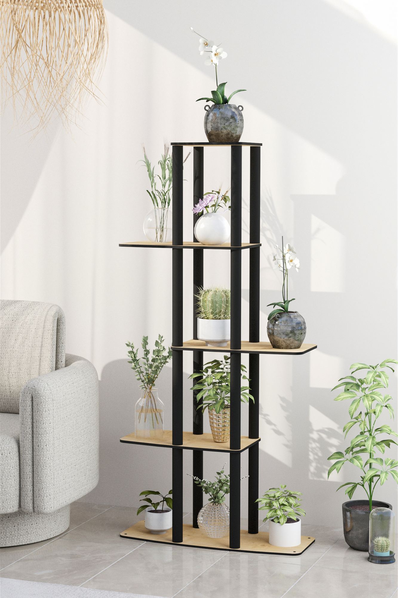 Suport din lemn pentru plante, Hanah Home, Gardenia Flower Bed, 20x60x140 cm, MDF , Stejar