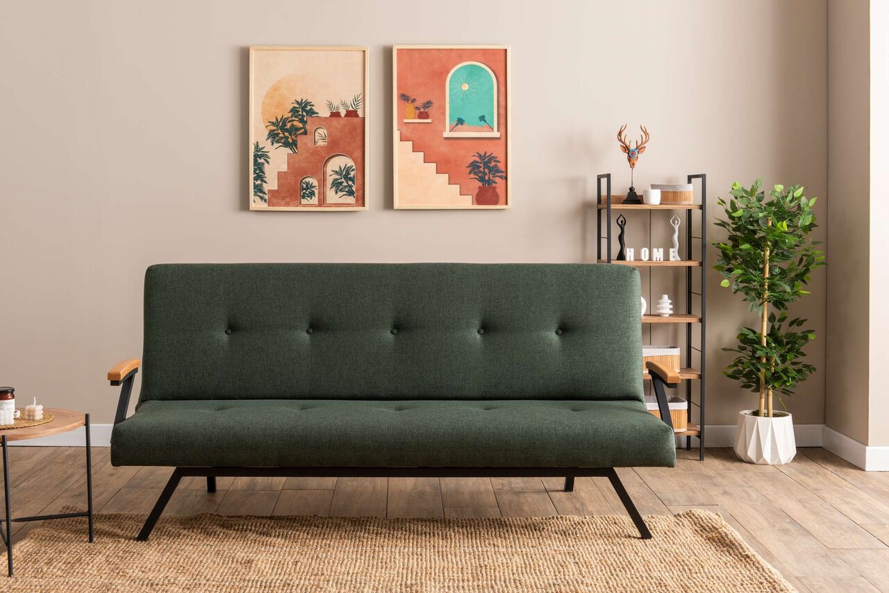 Canapea extensibila cu 3 locuri, Futon, 859FTN2908, Metal , Verde - 1 | YEO