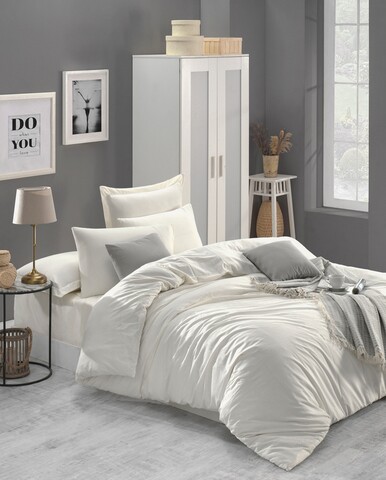 Lenjerie de pat dubla King Quilt (BL) Fresh Color, Mijolnir, 3 piese, 240x220 cm, bumbac ranforce, ecru