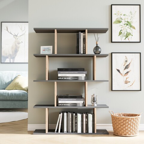 Corp biblioteca, Colman, Harmon, 90x25x127.4 cm, PAL, Antracit / Stejar