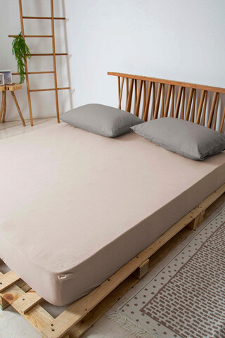 Cearceaf cu elastic pat dublu, Sandra – Beige, Irya Home, Bumbac Irya Home