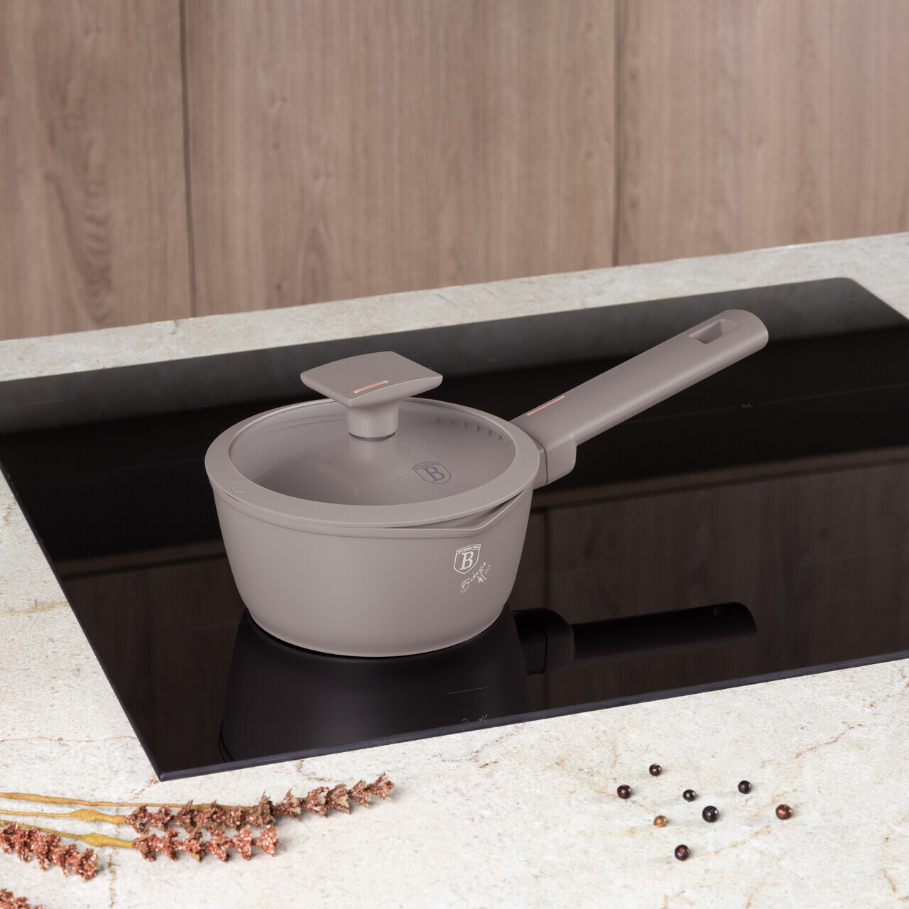 Cratita cu capac Berlinger Haus, Taupe, 16 cm, 1.2 L, aluminiu forjat, taupe mat - imagine 2