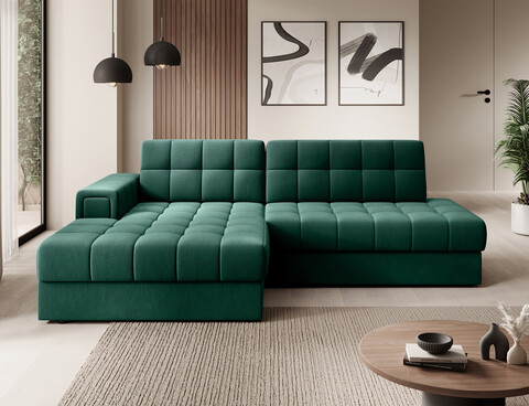 Coltar extensibil stanga 3 locuri ELTAP, LT-35LU, Blezalt, 240x150x82 cm, lemn/poliester, verde inchis