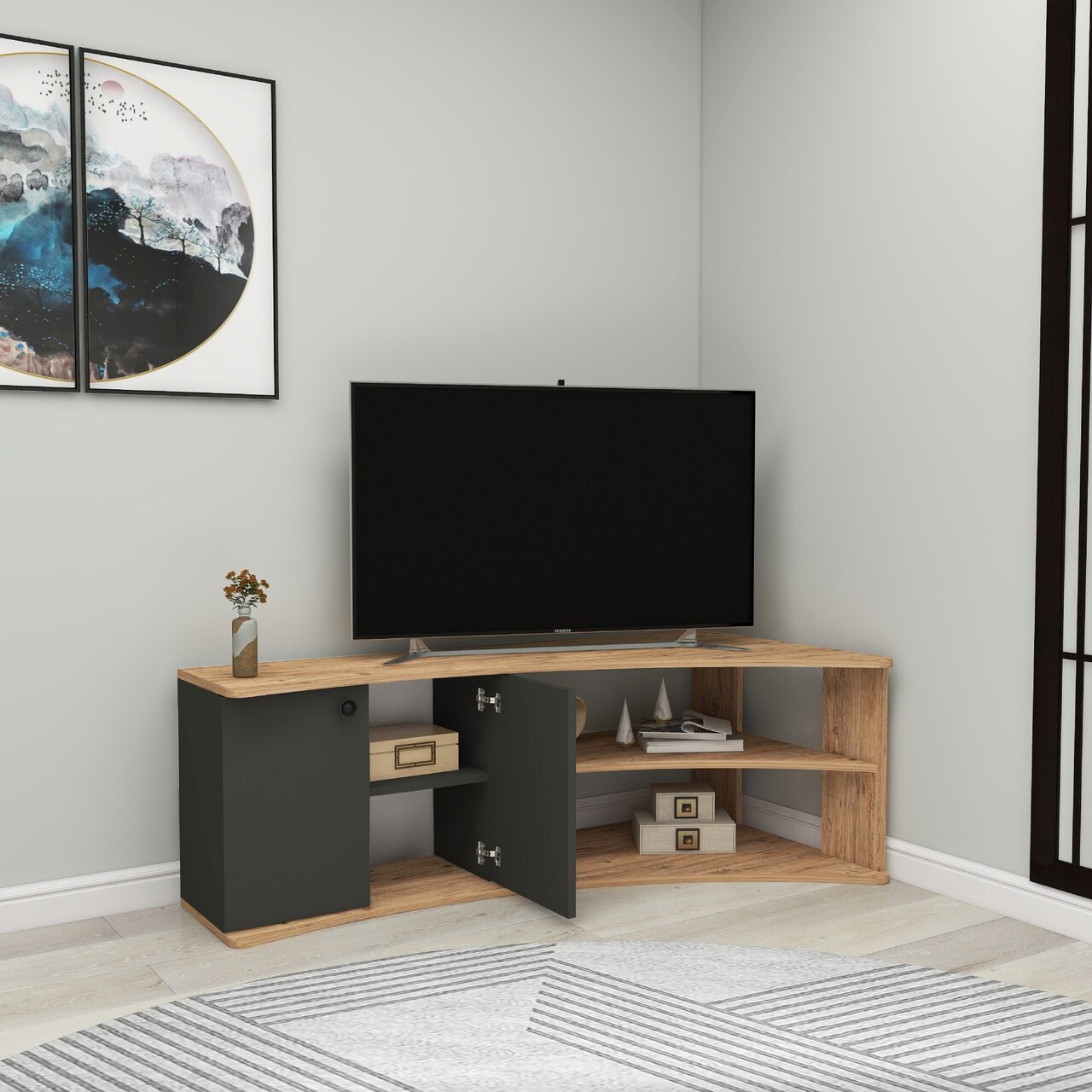 Comoda TV, Arnetti, Termera, 48.6x135x67.7 cm, PAL, Pin Atlantic / Antracit - 1 | YEO