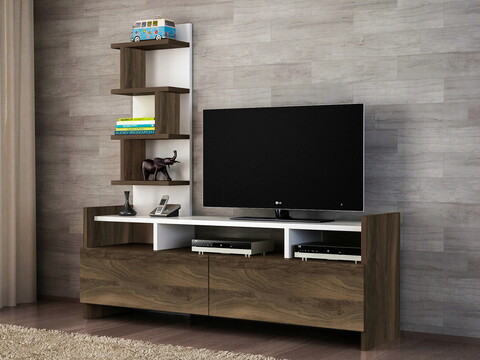 Comoda tv, furny home, aldora, 123.6x120x33 cm, alb / nuc