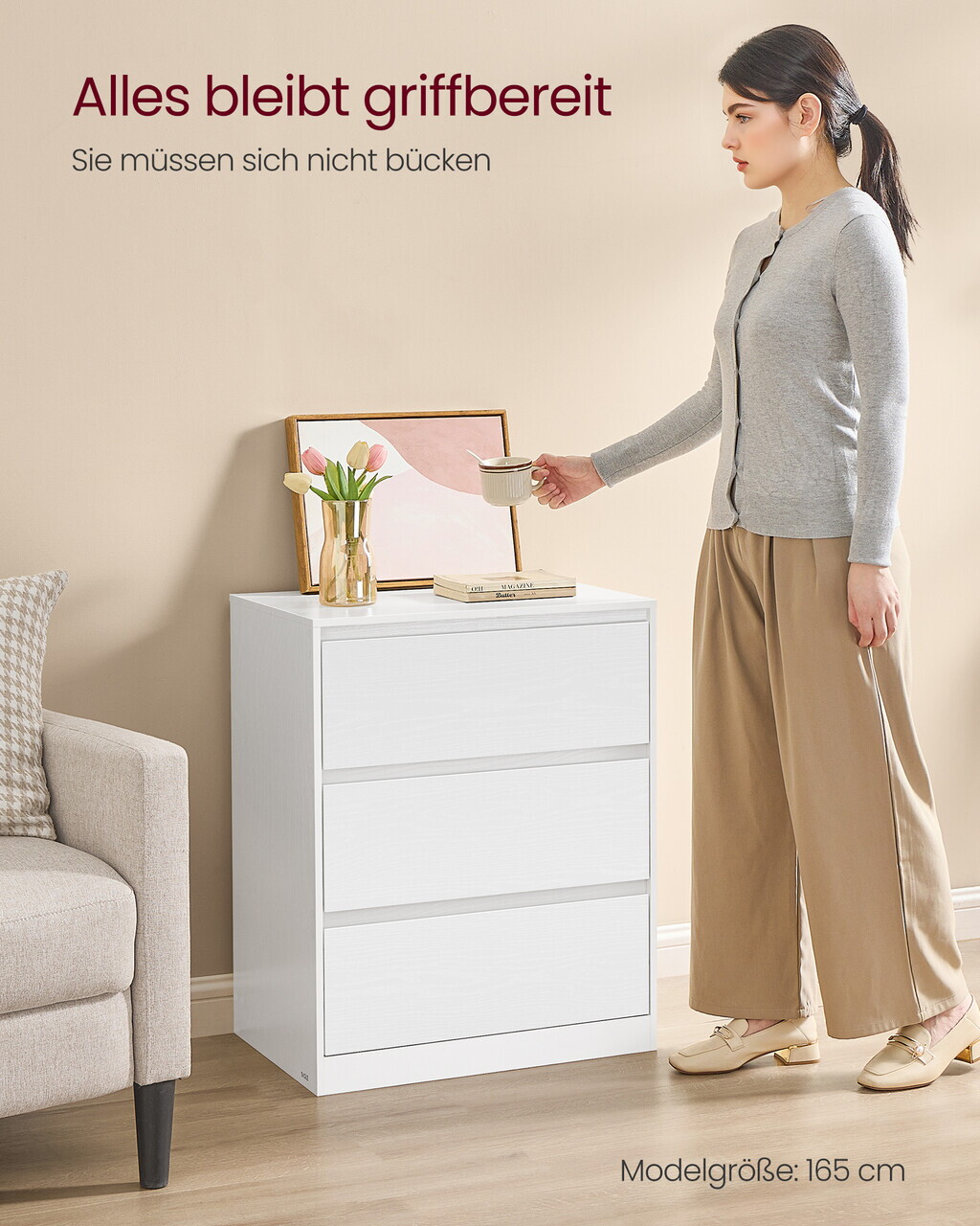 Comoda TV cu 3 sertare Kailyn, Songmics, 60x40x75 cm, PAL/MDF, maro rustic/negru - imagine 2