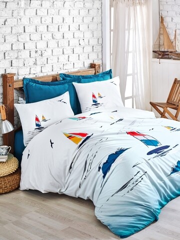 Lenjerie de pat dubla, 4 piese, 200x220 cm, 100% bumbac ranforce, cotton box, neta, albastru