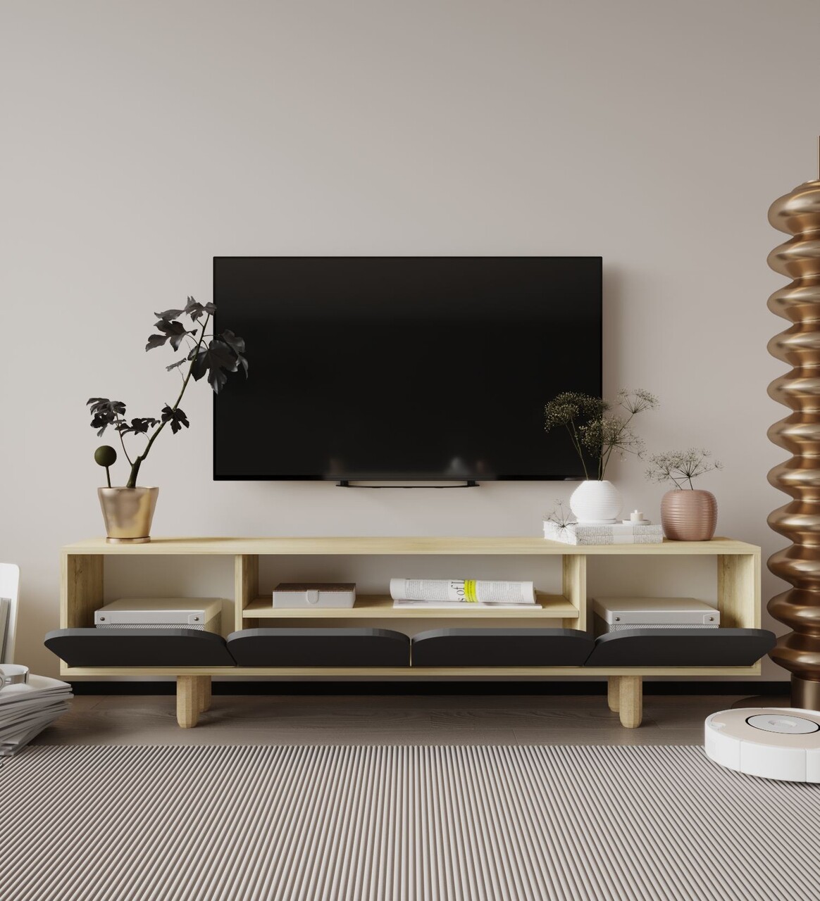Comoda TV, Hanah Home, Lazio, 180x48x29.8 cm, PAL, Stejar safir / Antracit - imagine 3