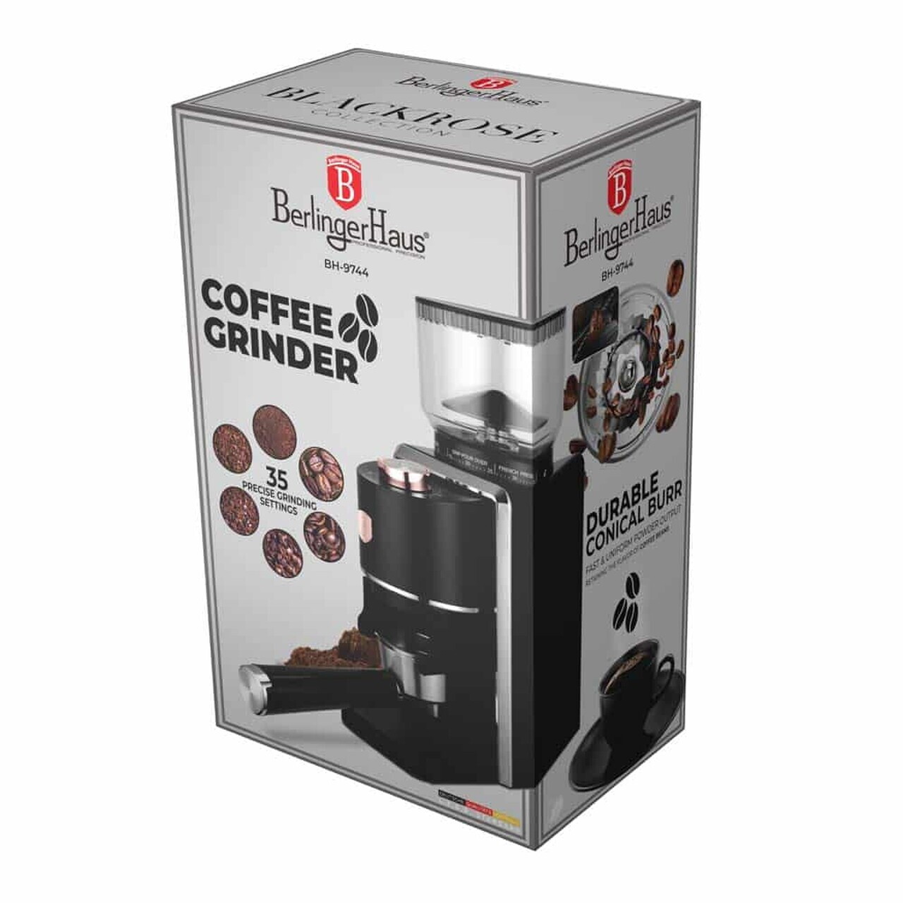 Rasnita electrica de cafea Berlinger Haus, Black Rose, 200W, 130 g / 230 g, negru - imagine 7
