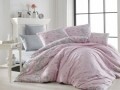 Lenjerie de pat dubla, 4 piese, 100% bumbac ranforce, Nazenin Home, Lines, roz/gri