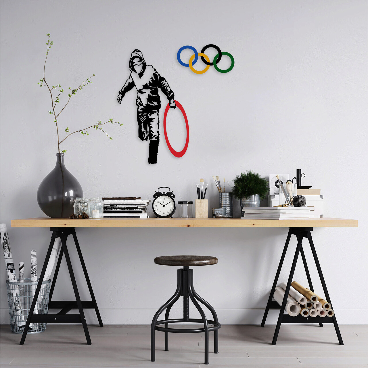 Decoratiune de perete, Banksy, Metal, Dimensiune: 62 x 61 cm, Multicolor
