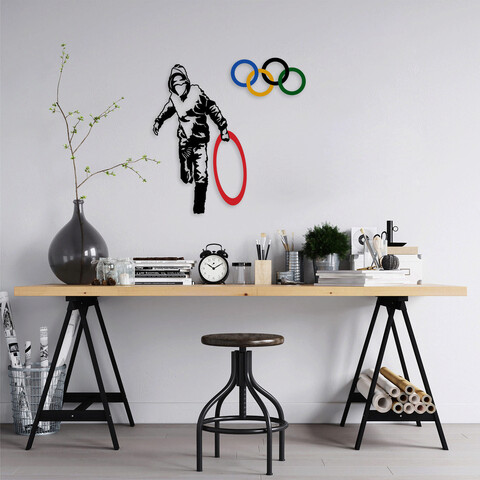 Decoratiune de perete, banksy, metal, dimensiune: 62 x 61 cm, multicolor