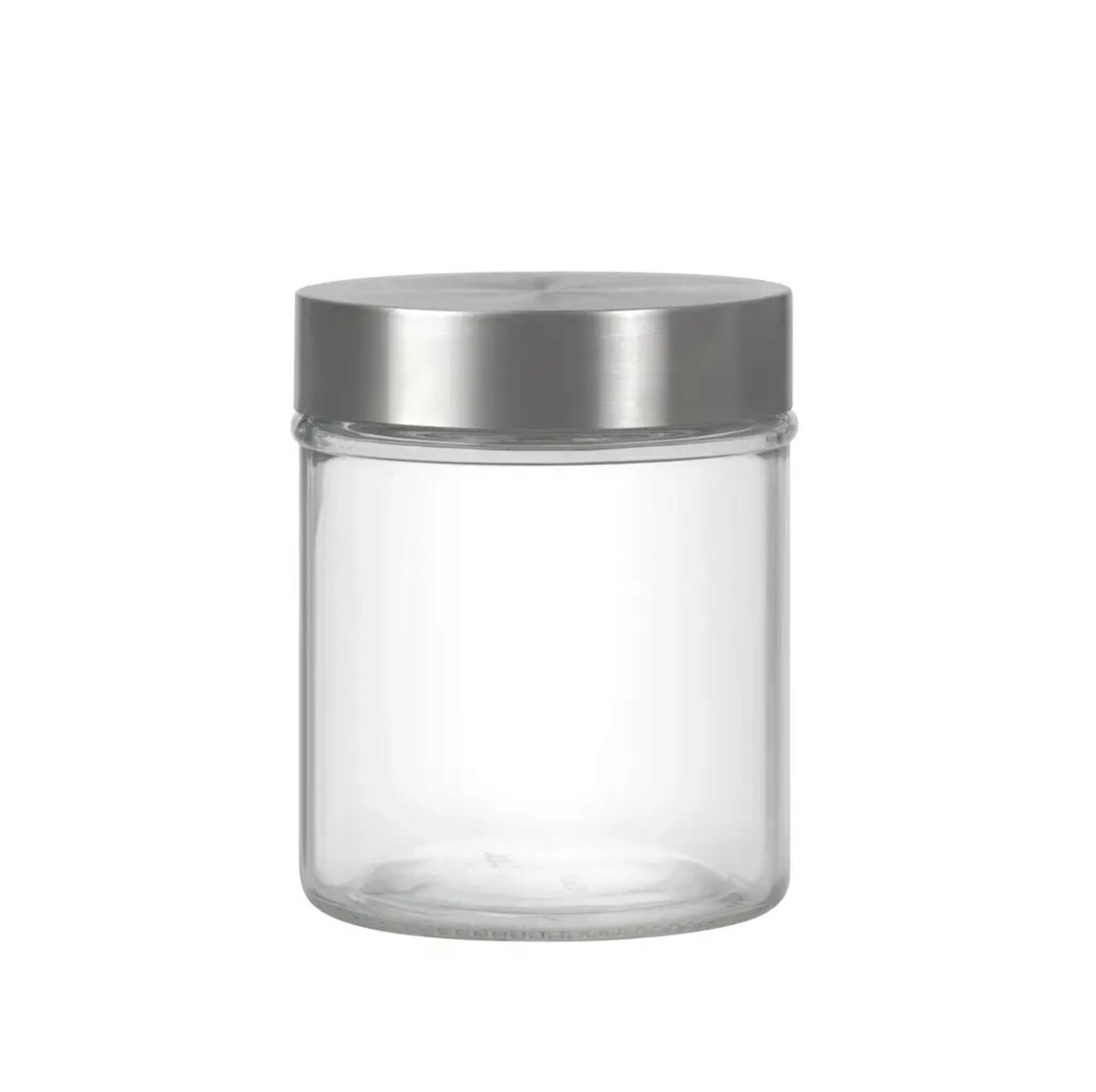 Recipient cu capac Milos Round, Domotti, 9.8 x 12.3 cm, 700 ml, sticla/inox, transparent/argintiu