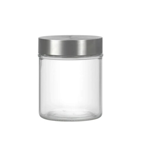 Recipient cu capac milos round, domotti, 9.8 x 12.3 cm, 700 ml, sticla/inox, transparent/argintiu