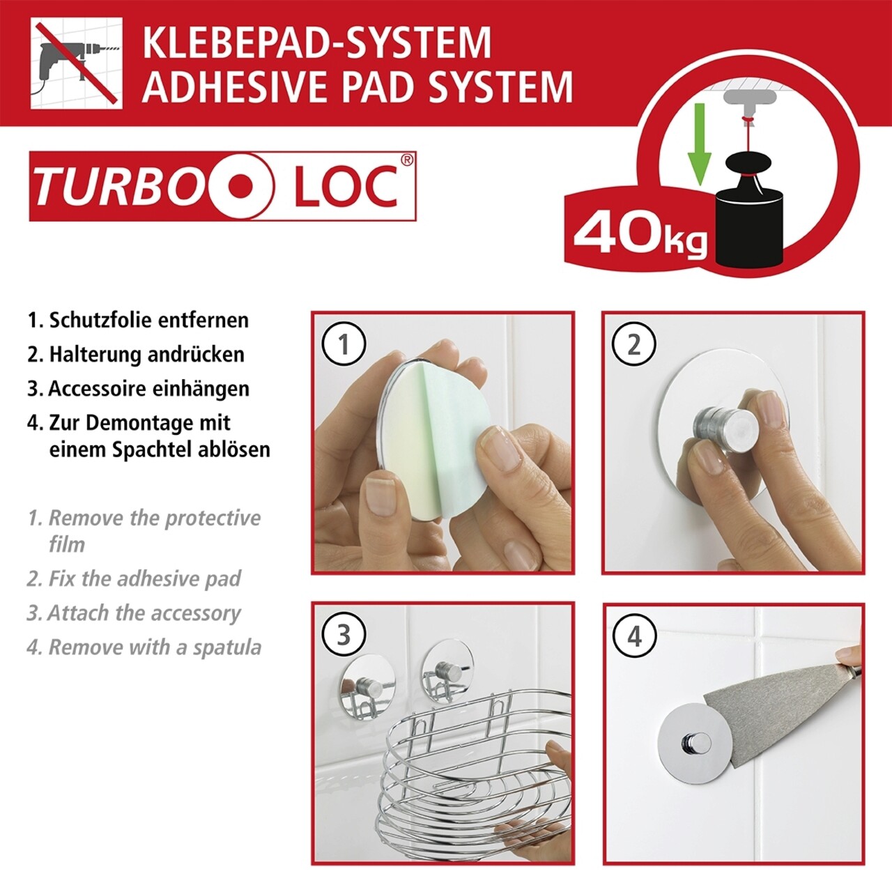 Suport pentru uscatorul de par Turbo-Loc, Wenko, 12.5x11.5x9 cm, inox, argintiu lucios - view 8