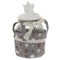 Borcan cu capac si cos, Love, InArt, 12x21 cm, sticla/bumbac, gri/bej