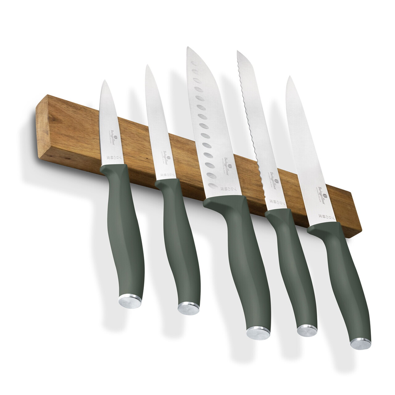 Set 5 cutite cu suport magnetic Berlinger Haus, Matte Green, inox/lemn, verde mat/natur - imagine 12