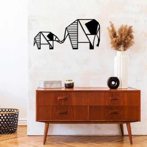 Decoratiune de perete, Elephant 3, Metal, Dimensiune: 55 x 25 cm, Negru