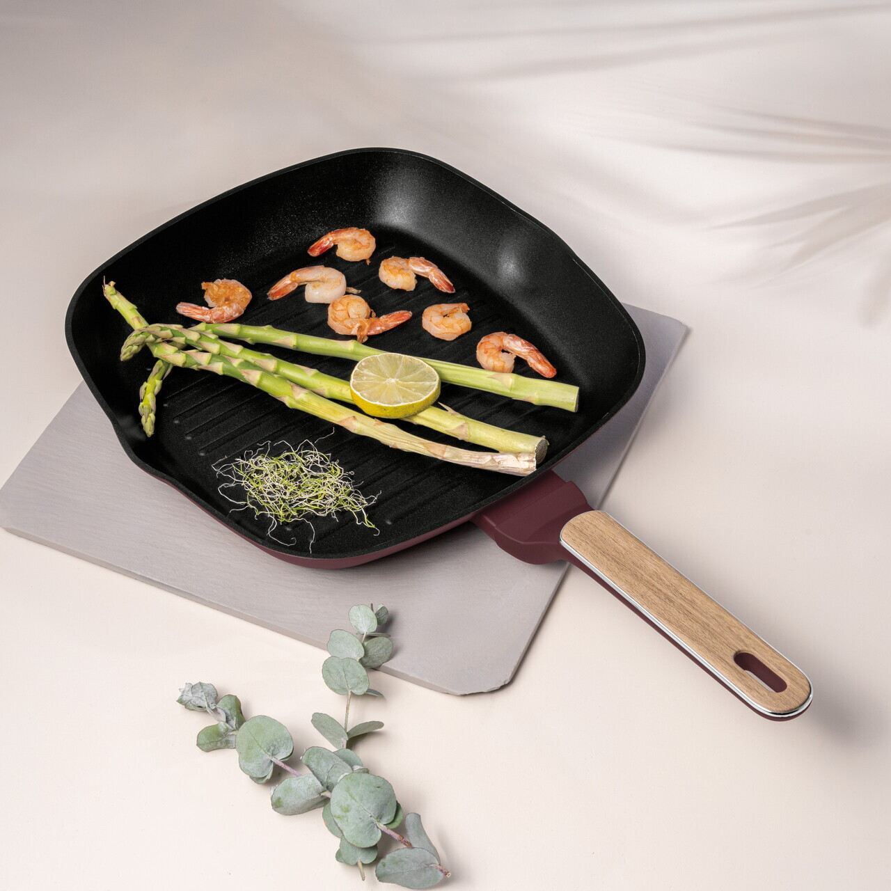 Tigaie grill Berlinger Haus, Leonardo Nordic, 28 cm, 2.1 L, aluminiu forjat, visiniu mat - imagine 4