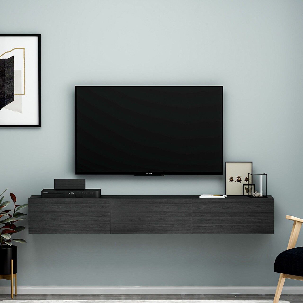 Comoda TV, Inarch, Terra, 180x26x31.4 cm, PAL, Negru - 1 | YEO