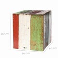 Taburet pentru gradina Calypso, 40 x 40 x 45 cm, lemn de tec reciclat, multicolor