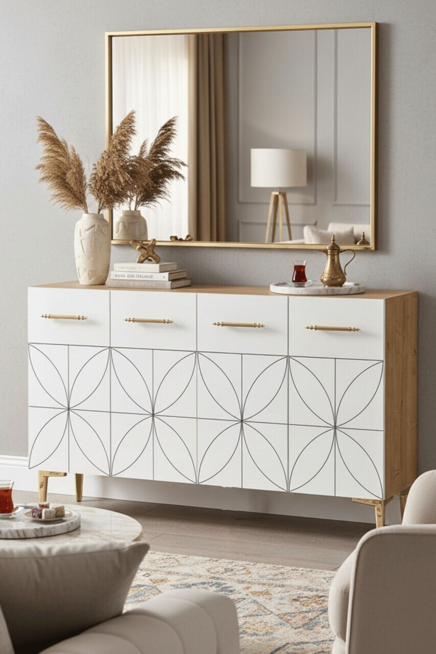 Consola, Hanah Home, Eliz 120, 120x75x32 cm, Stejar Safir / Alb — imaginea 3