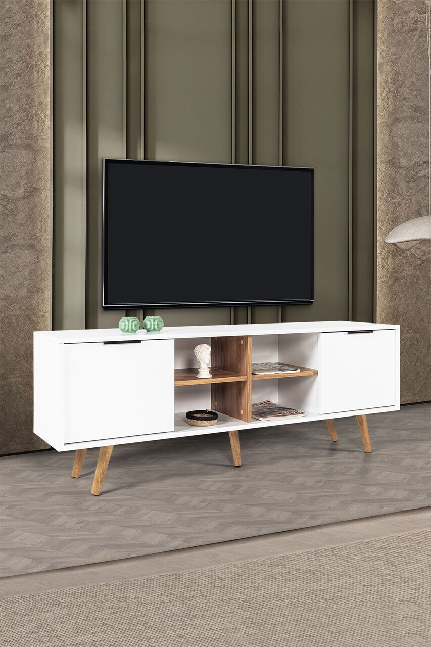 Comoda TV, Hanah Home, Sina 3618, 160x59x35 cm, PAL, Alb/Maro — imaginea 4