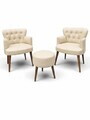 Set fotoliu cu aripioare și puf (3 piese), Atelier del Sofa, 281ELR1192, Crem