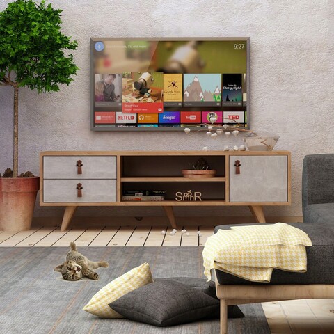 Comoda tv, mod design, seva, 120x53x40 cm, stejar / alb
