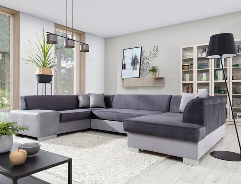 Coltar extensibil dreapta 6 locuri ELTAP, Hv48, Havana, 322x204x72 cm, lemn/poliester, gri inchis/gri deschis