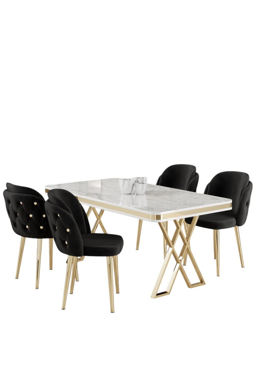 Set masă și scaune (5 bucăți), Hanah Home, Rigel, Alb / Auriu / Negru - view 2
