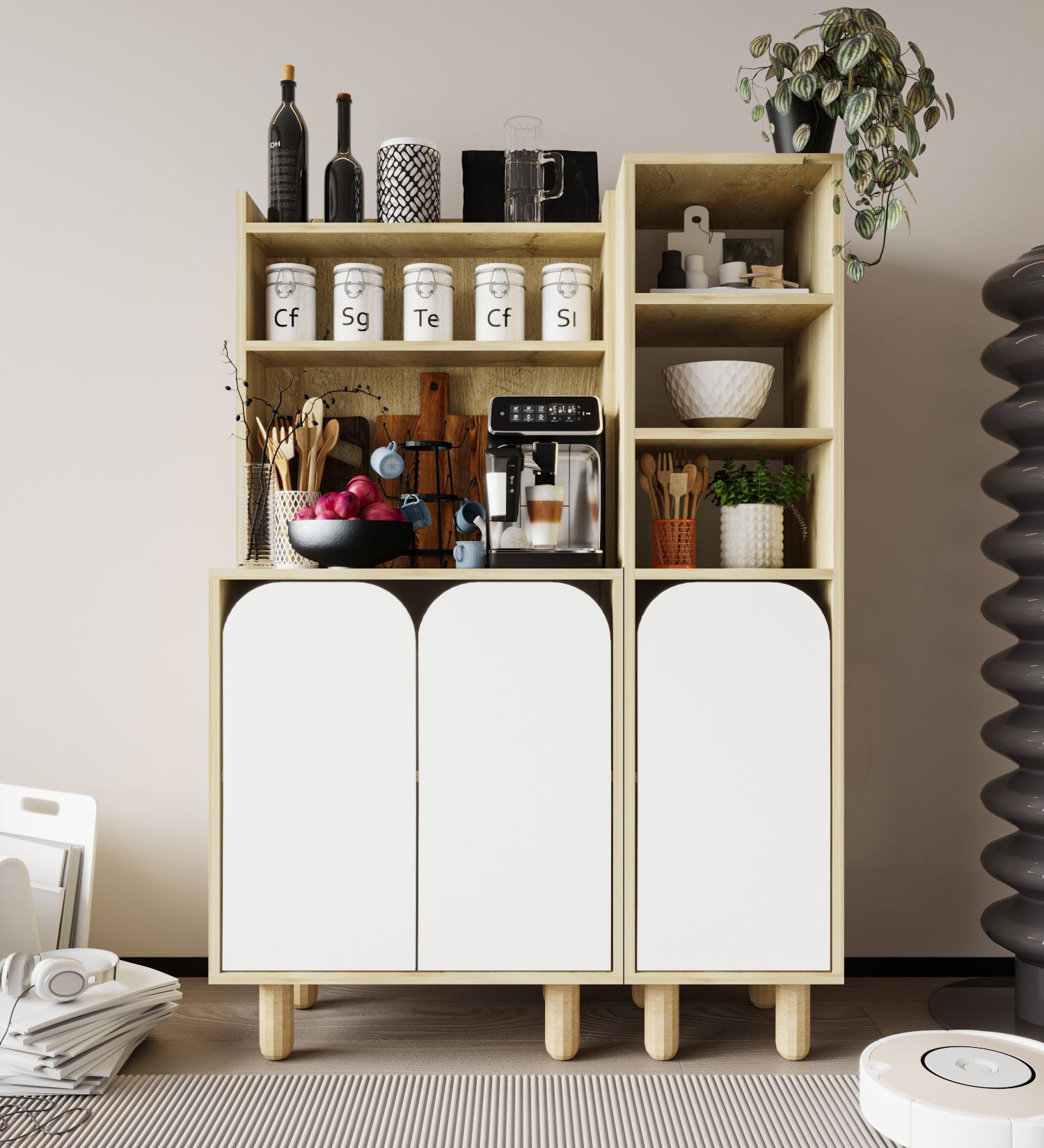 Dulap multifunctional, Hanah Home, Parma 3, 105x155x40 cm, PAL, Stejar Safir / Alb