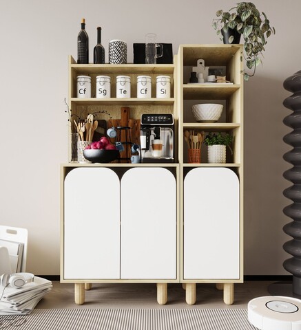 Dulap multifunctional, Hanah Home, Parma 3, 105x155x40 cm, PAL, Stejar Safir / Alb