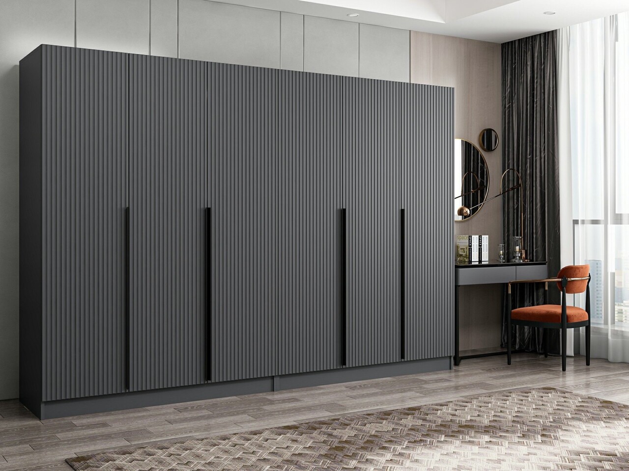 Dulap pentru haine, Minerva, Kale Plus, 270x210x52 cm, PAL, Antracit - 1 | YEO