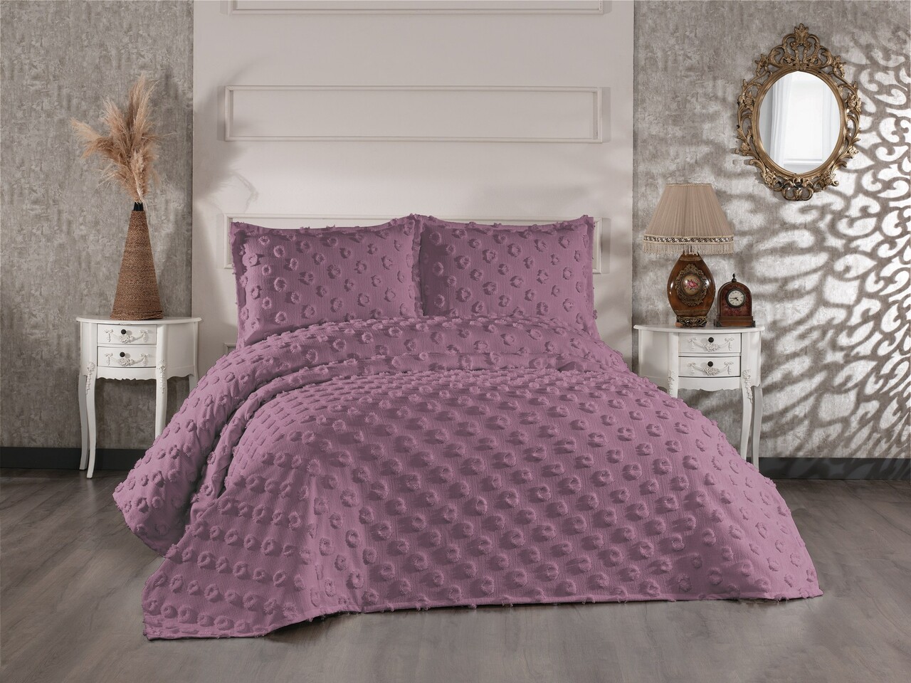 Set cuvertura de pat dubla 3 piese, Hayal - Dusty Rose, Whitney, Tesatura Chenille