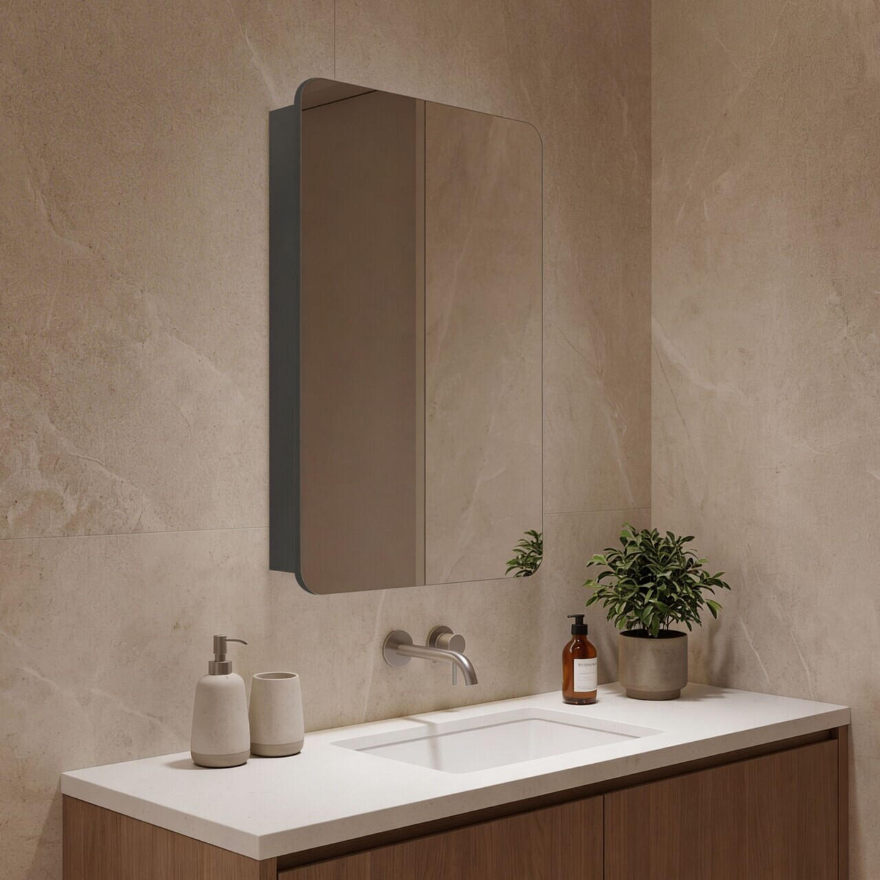 Dulap de baie cu oglindă, Hanah Home, Orbit 50, Antracit