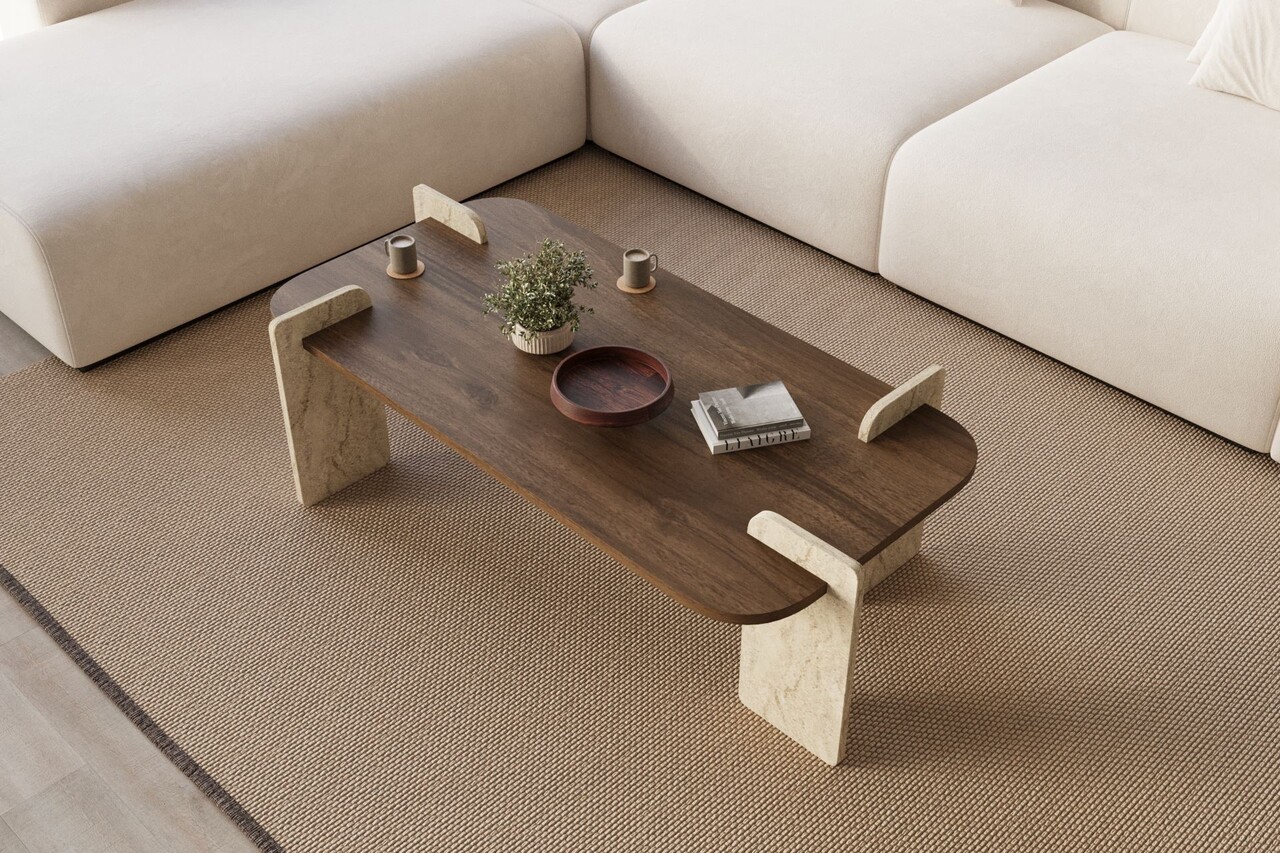 Masuta de cafea, Hanah Home, Leapiri, 120x35x60 cm, PAL, Travertin / Nuc - view 3