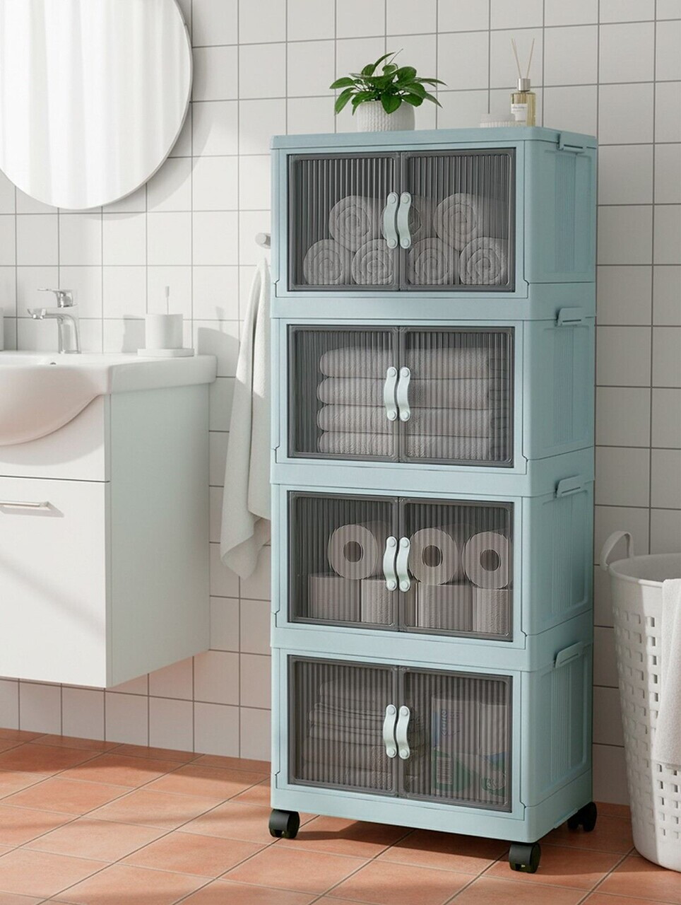 Dulap multifunctional, Hanah Home, Lavine 127, 56x127x56 cm, PLASTIC, Bleu — imaginea 2