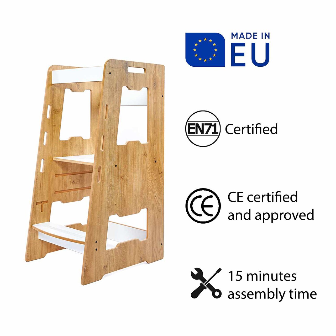 Turn de invatare, Hanah Home, Learning Tower, 40x90x50 cm, Natural/Alb - view 9
