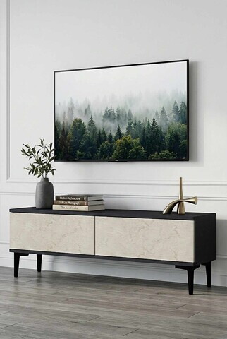 Comoda TV, Hanah Home, Didema 120, 120x40.5x30 cm, Antracit / Travertin
