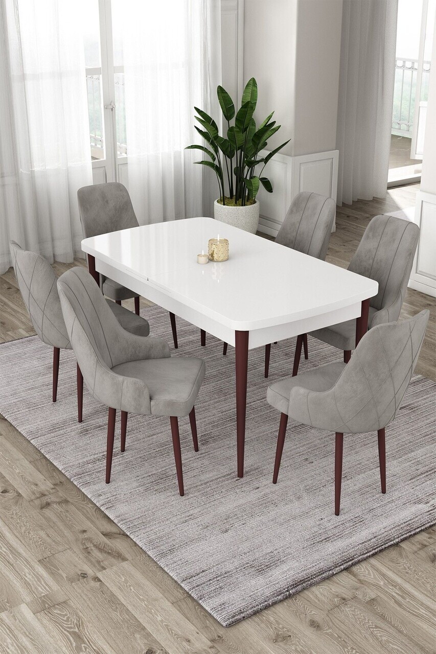 Set masa extensibila si scaune (7 piese), Hanah Home, Eta, Alb / Maro / Gri