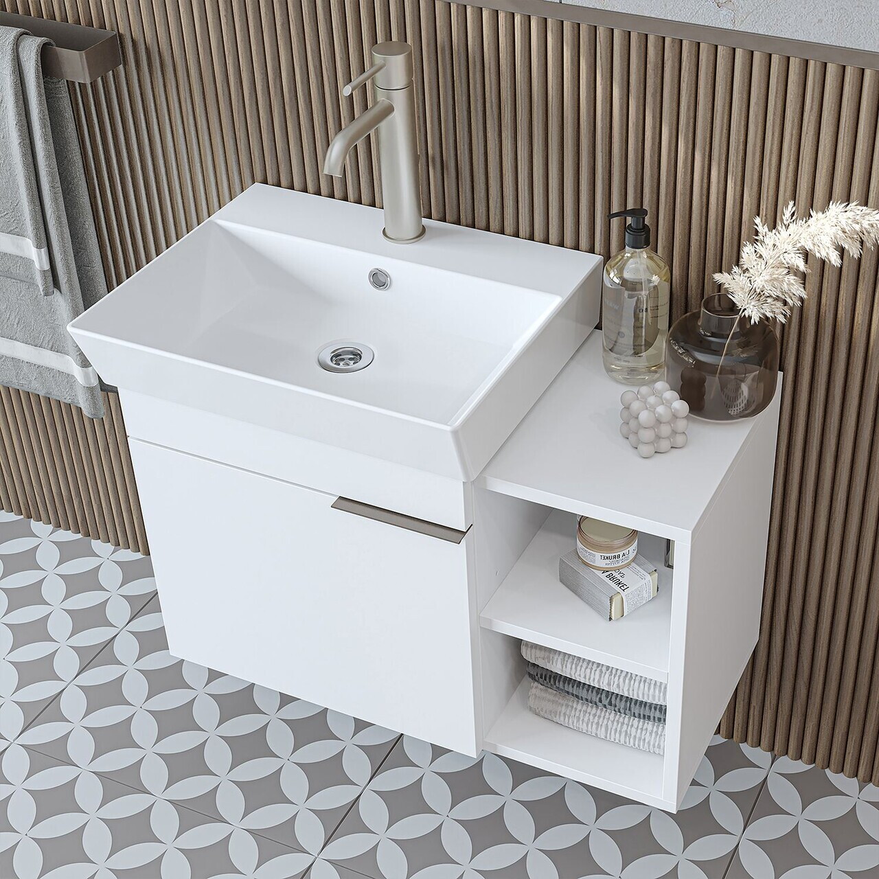 Set Dulap de Baie cu Chiuvetă și Oglindă (3 Piese), Hanah Home, 2925, PAL MELAMINAT, Alb — imaginea 5