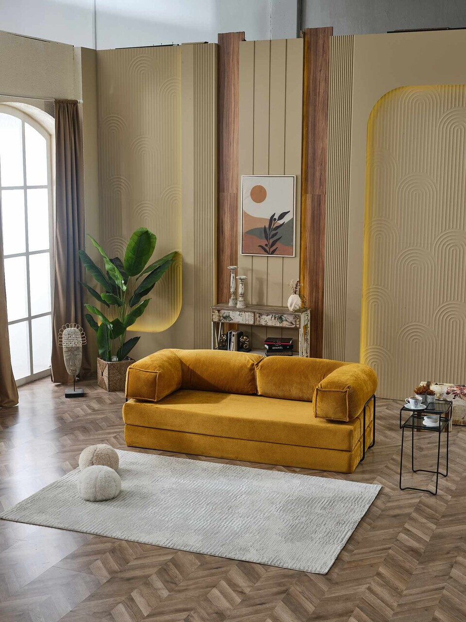 Canapea extensibila 3 locuri, Atelier del Sofa, 753SLC1123, Galben mustar