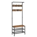 Cuier cu bancheta si pantofar, Vasagle, 66 x 32.5 x 183 cm, fier/PAL, maro rustic