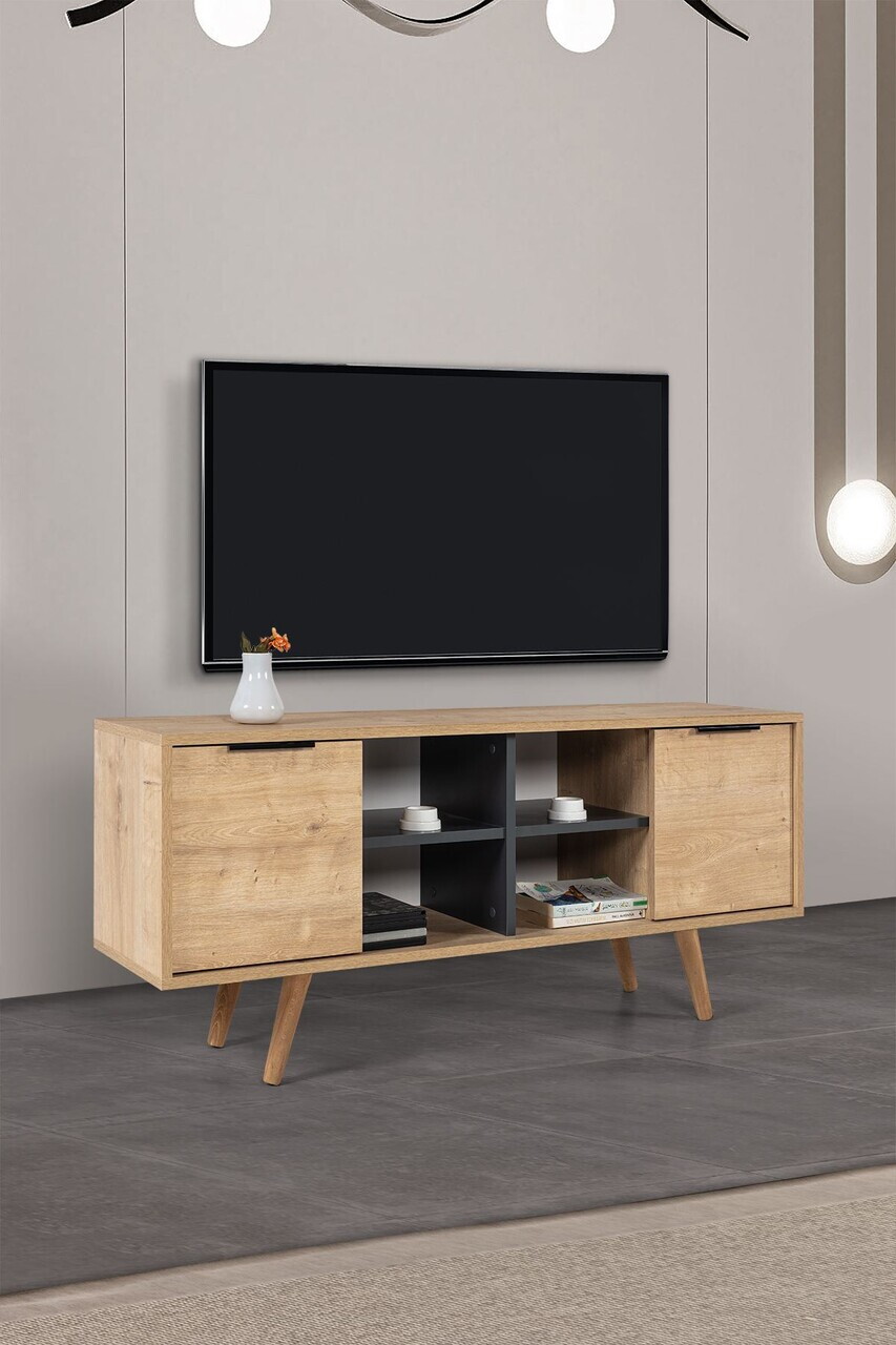 Comoda TV, Hanah Home, Sina 3319, 130x59x35 cm, PAL, Stejar safir / Antracit — imaginea 4
