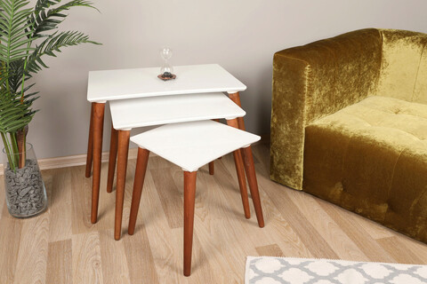 Set masute 3 piese, Kate, Base, Alb / Nuc Kate