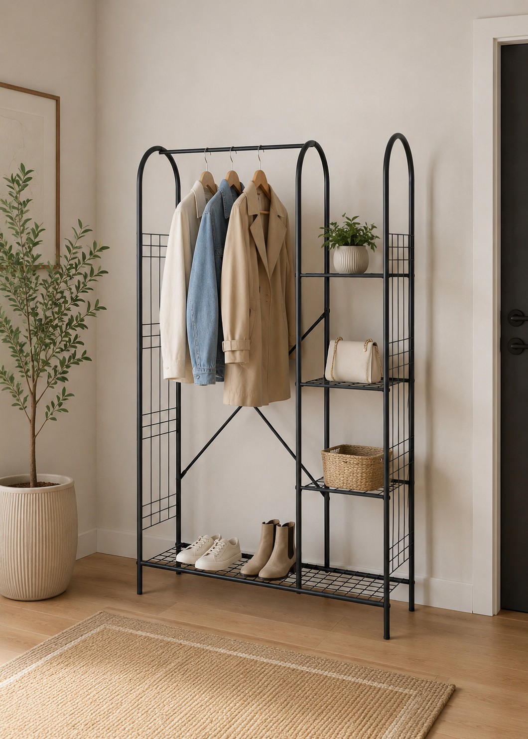 Suport de haine, Hanah Home, Vento, 105x163x32 cm, Negru