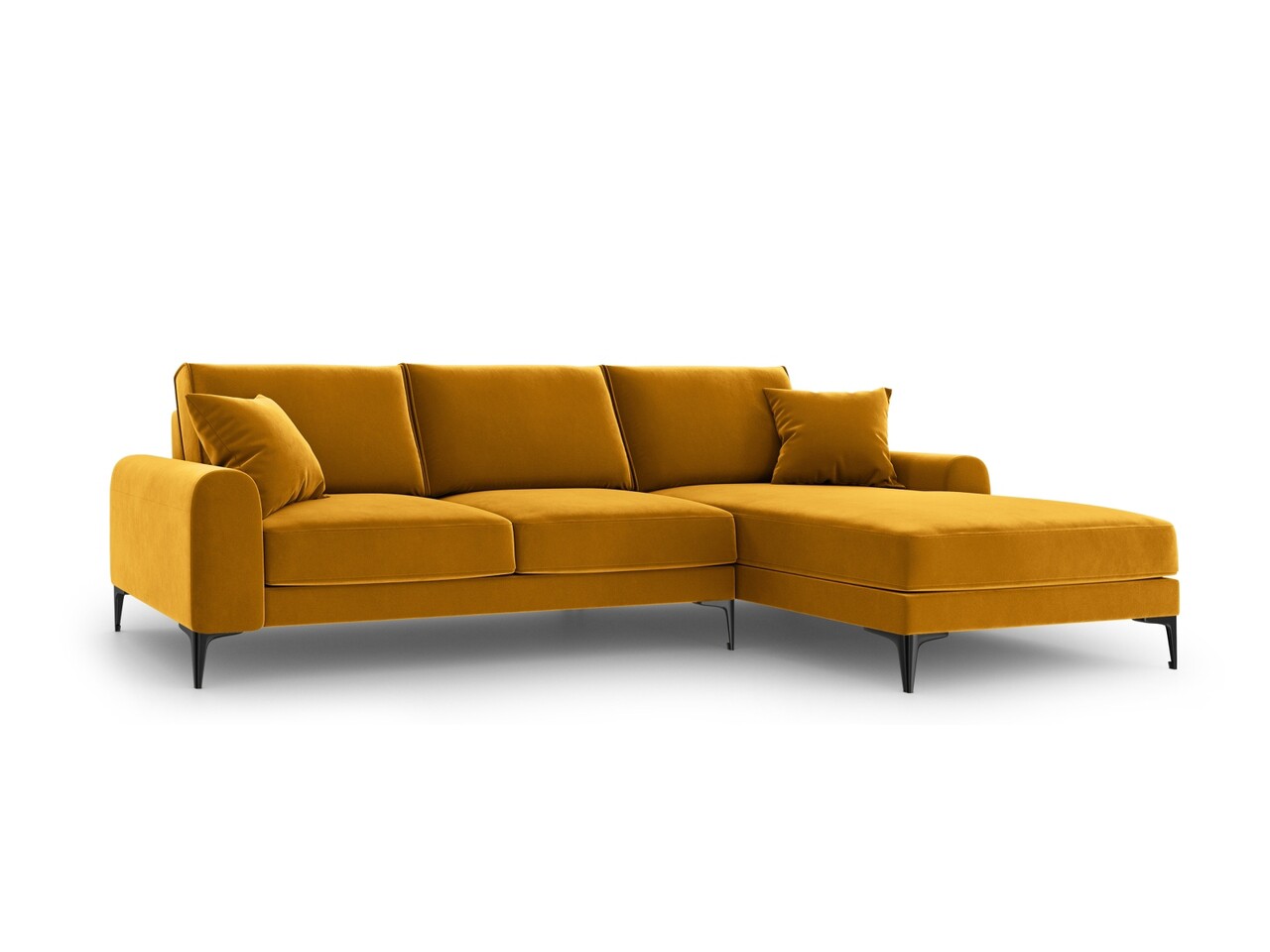 Coltar dreapta, Madara, Mazzini Sofas, 5 locuri, black legs, 254x182x90 cm, catifea, galben