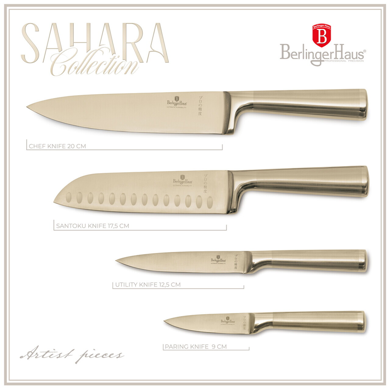 Set 4 cutite Berlinger Haus, Sahara/Leonardo, inox, auriu - imagine 4
